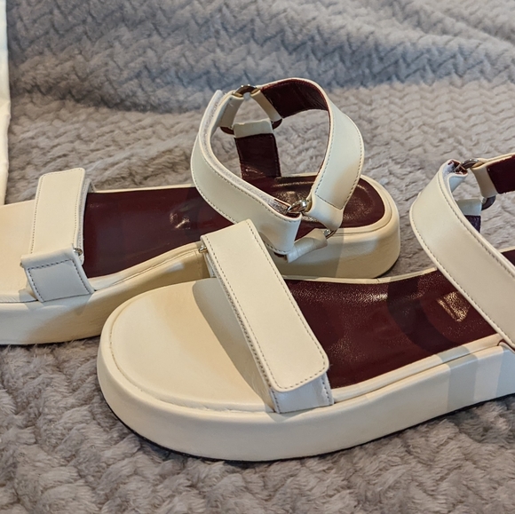 🆕 SOLD Staud Women's White Liz Leather Platform Sandals Size 37 Off White - Picture 4 of 9